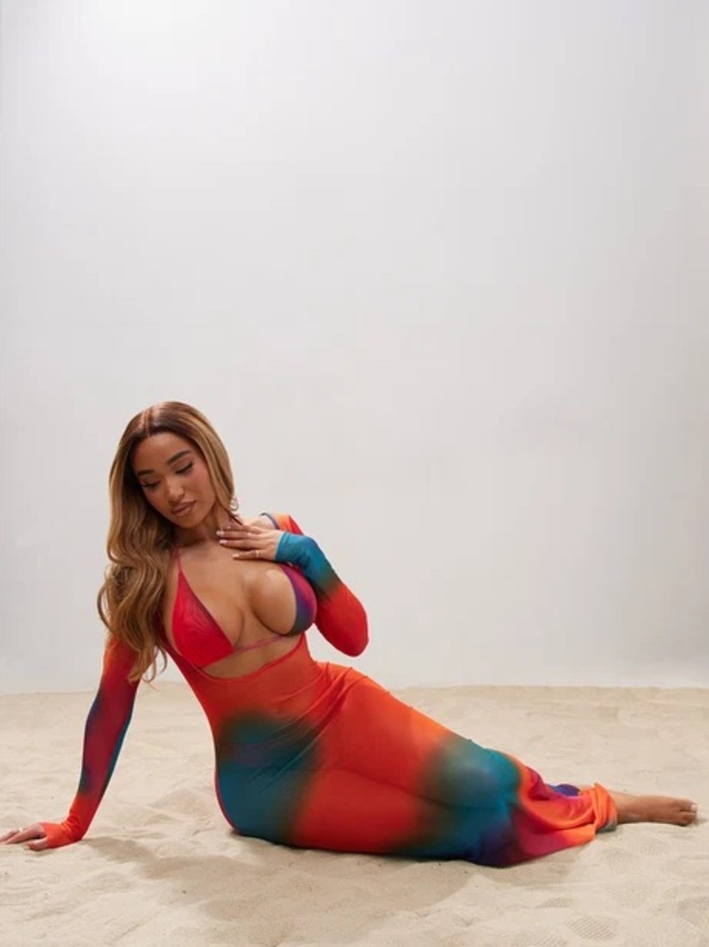 Fashion Nova Red Multi Tie-Dye Cutout Swim Cover-Up Dress
